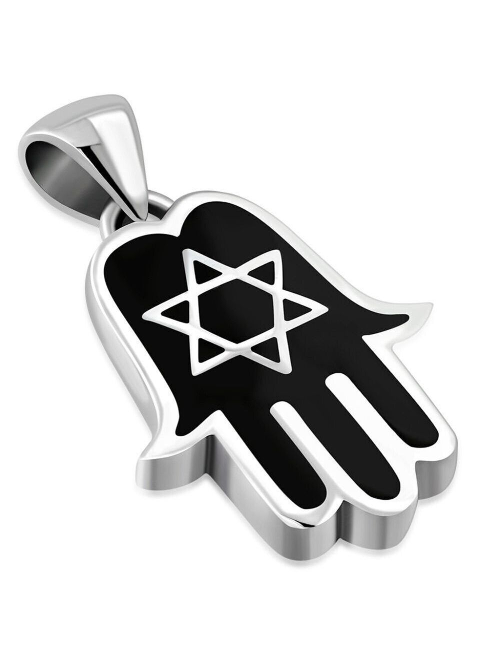 Sterling Star David in Onyx Enamel Hamsa pendant necklace